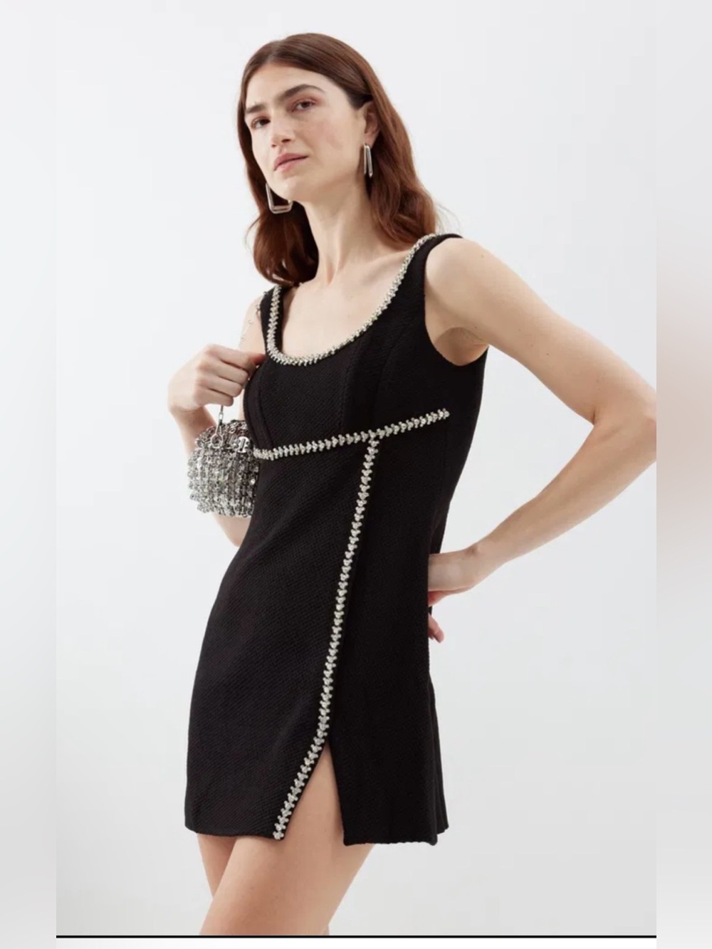 Self- portrait Crystal-Trim Textured-Knit Mini Dress size 6/8